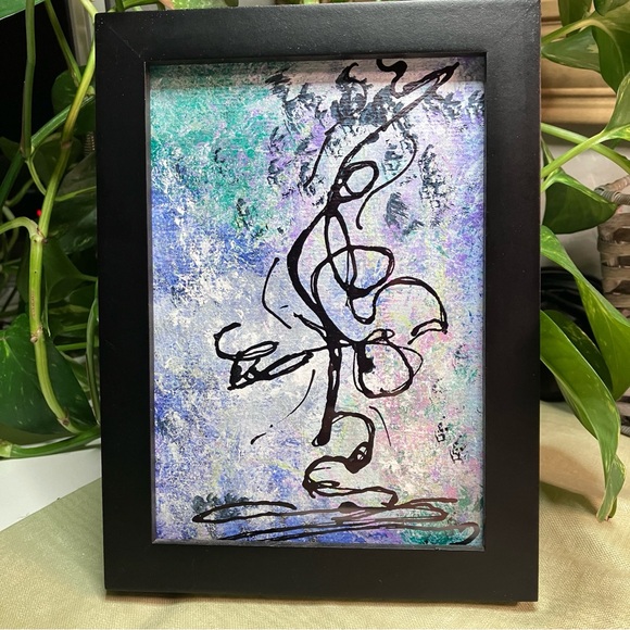 Original Abstract Framed Acrylic Floral Line Art Painting, 5x7" - Picture 14 of 14